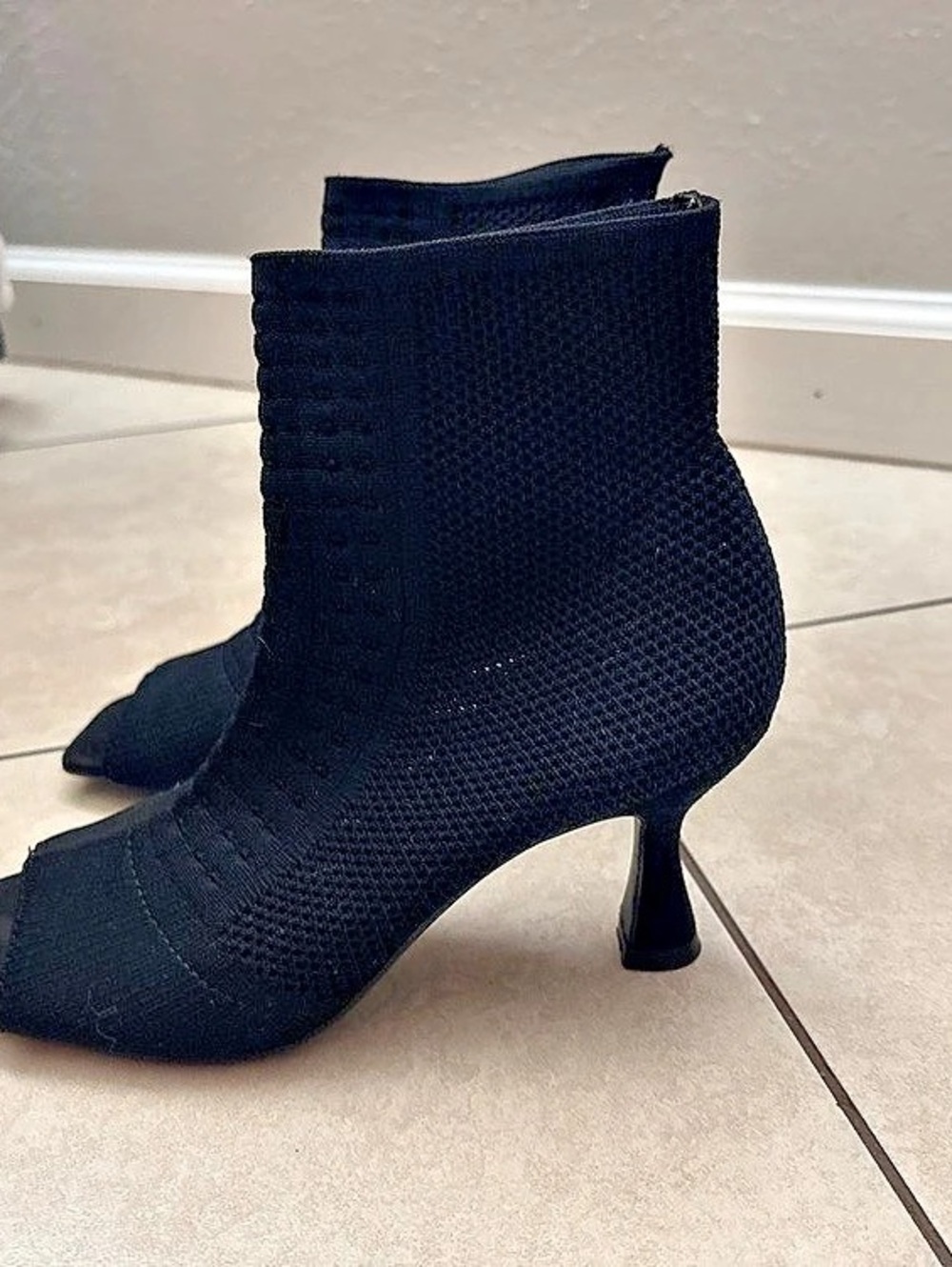 Black Peep-Toe Sock Heels Like New